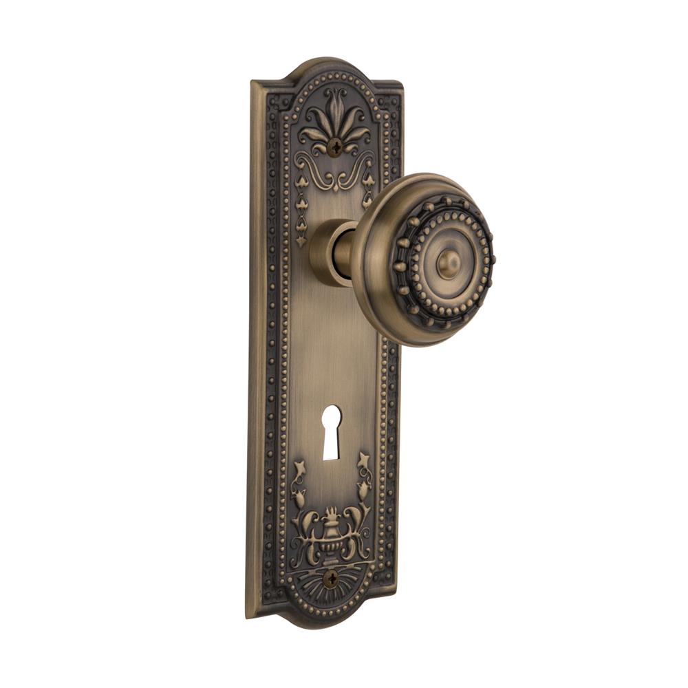 Nostalgic Warehouse MEAMEA Mortise Meadows Plate with Meadows Knob and Keyhole in Antique Brass